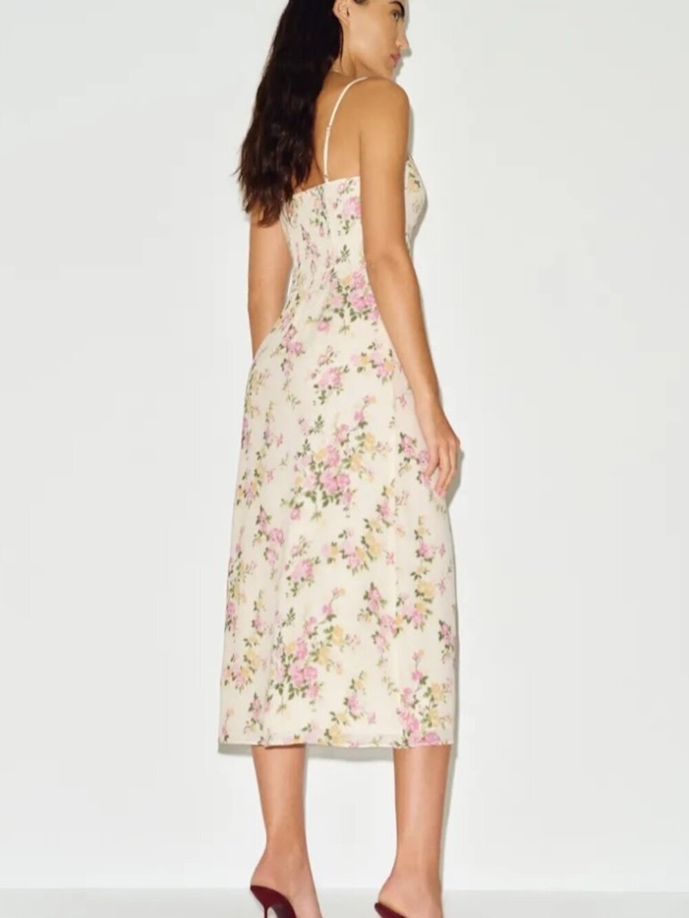 NEW Reformation Milica Midi Dress Posy Cream Pink Floral | US 6 UK 10 - Picture 4 of 16